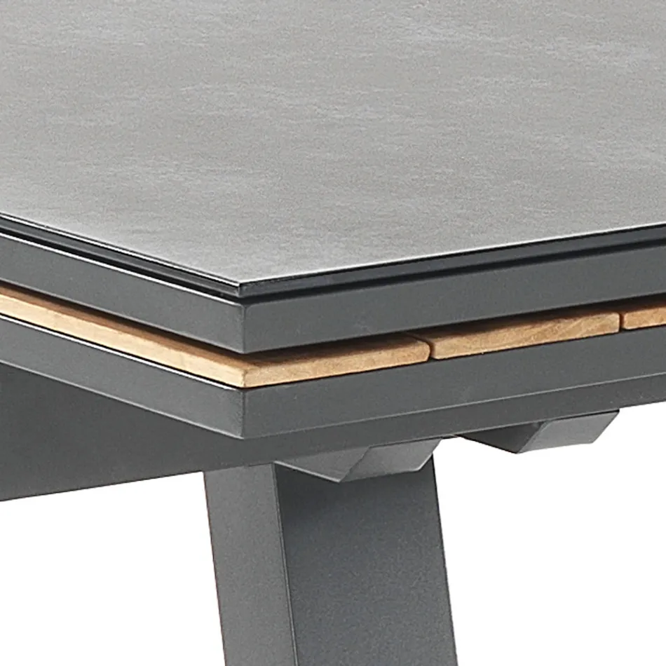 Extendable Outdoor Table in Anthracite Aluminum and Glass Top - Aimer Viadurini