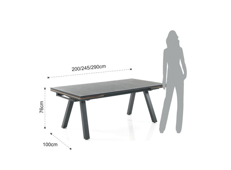 Extendable Outdoor Table in Anthracite Aluminum and Glass Top - Aimer Viadurini