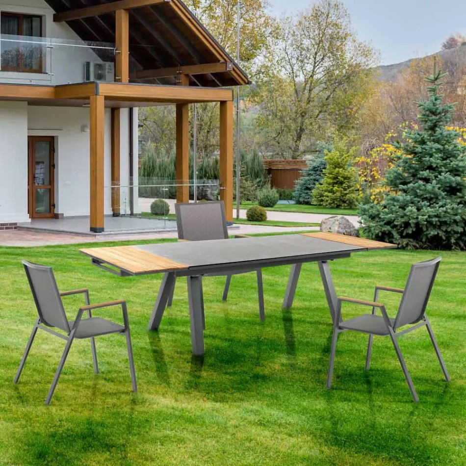 Extendable Outdoor Table in Anthracite Aluminum and Glass Top - Aimer Viadurini