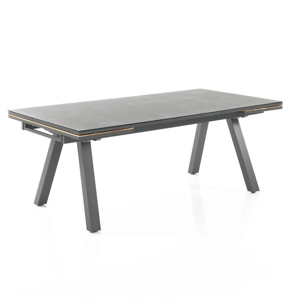 Extendable Outdoor Table in Anthracite Aluminum and Glass Top - Aimer Viadurini