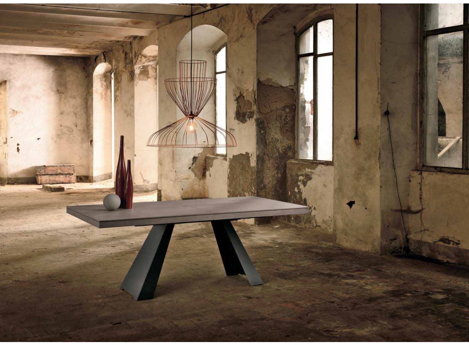 Extendable design table in oak wood made in Italy Zerba Viadurini