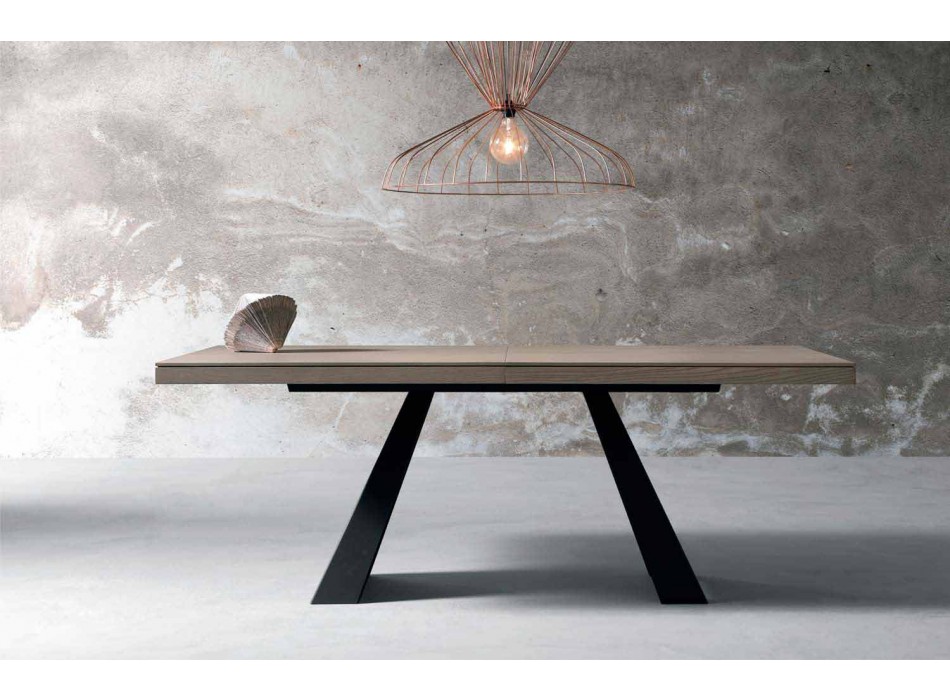 Extendable design table in oak wood made in Italy Zerba Viadurini