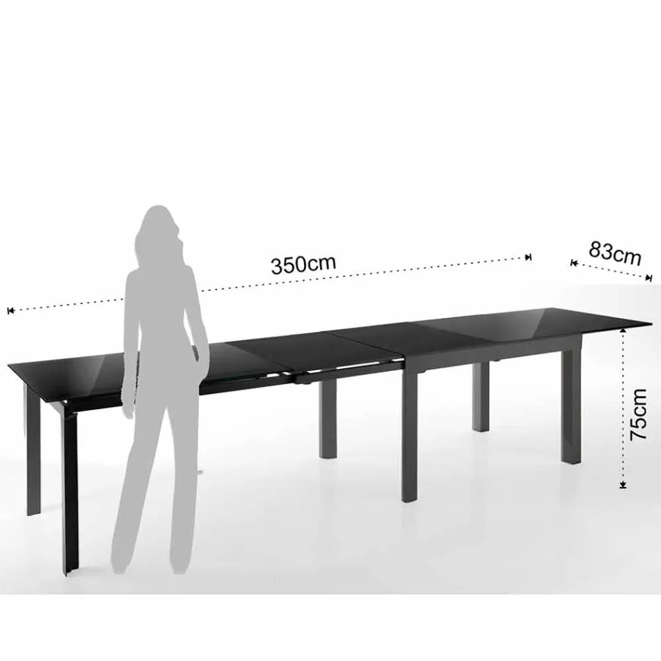 Extendable Design Table in Glass and Metal, Warrior Viadurini
