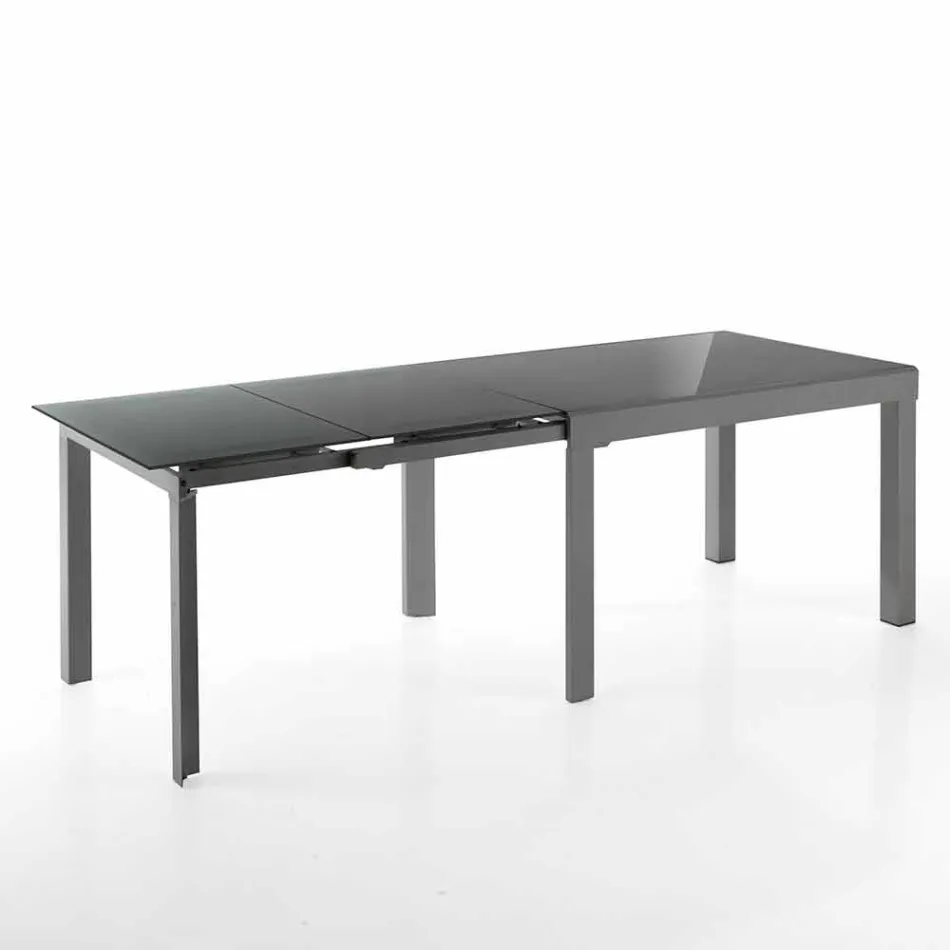Extendable Design Table in Glass and Metal, Warrior Viadurini