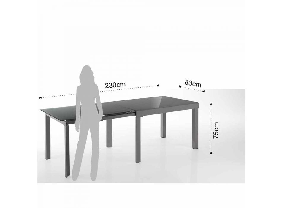 Extendable Design Table in Glass and Metal, Warrior Viadurini
