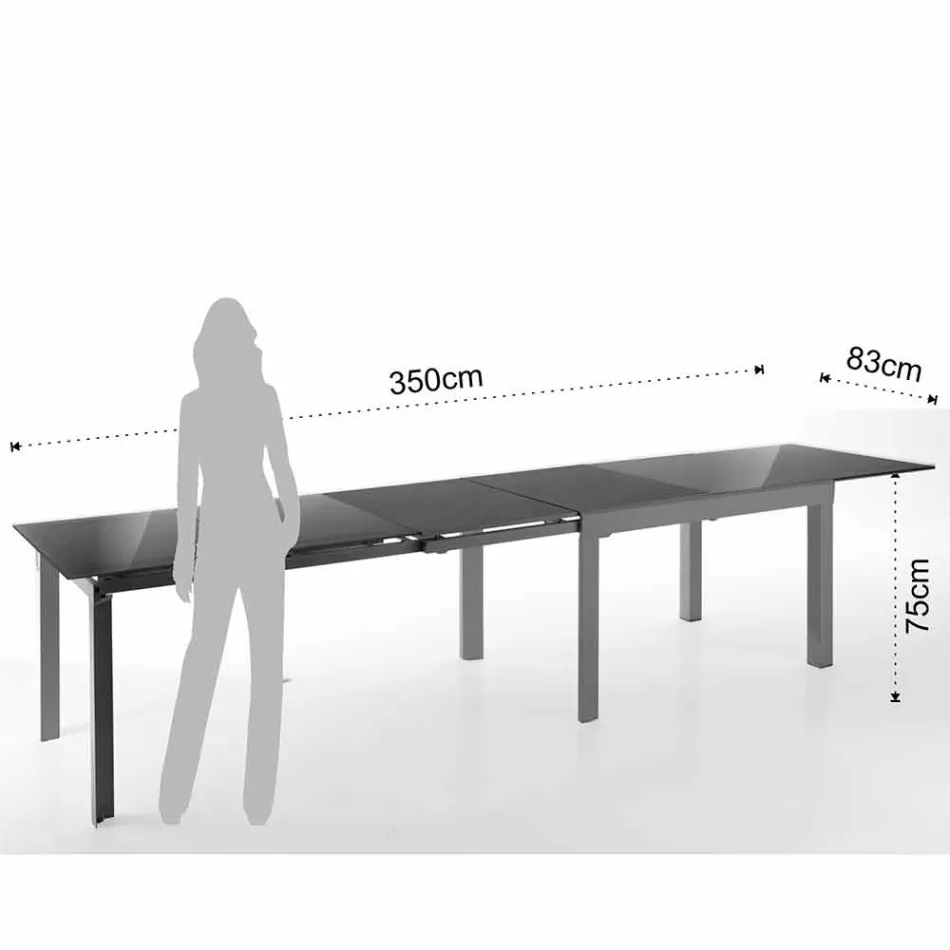 Extendable Design Table in Glass and Metal, Warrior Viadurini