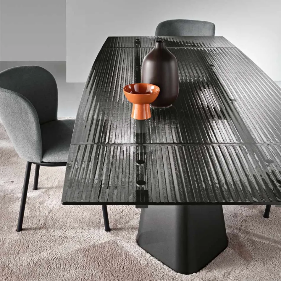 Extendable Table Up to 240 cm in Clear Ribbed Glass Made in Italy - Talete Viadurini
