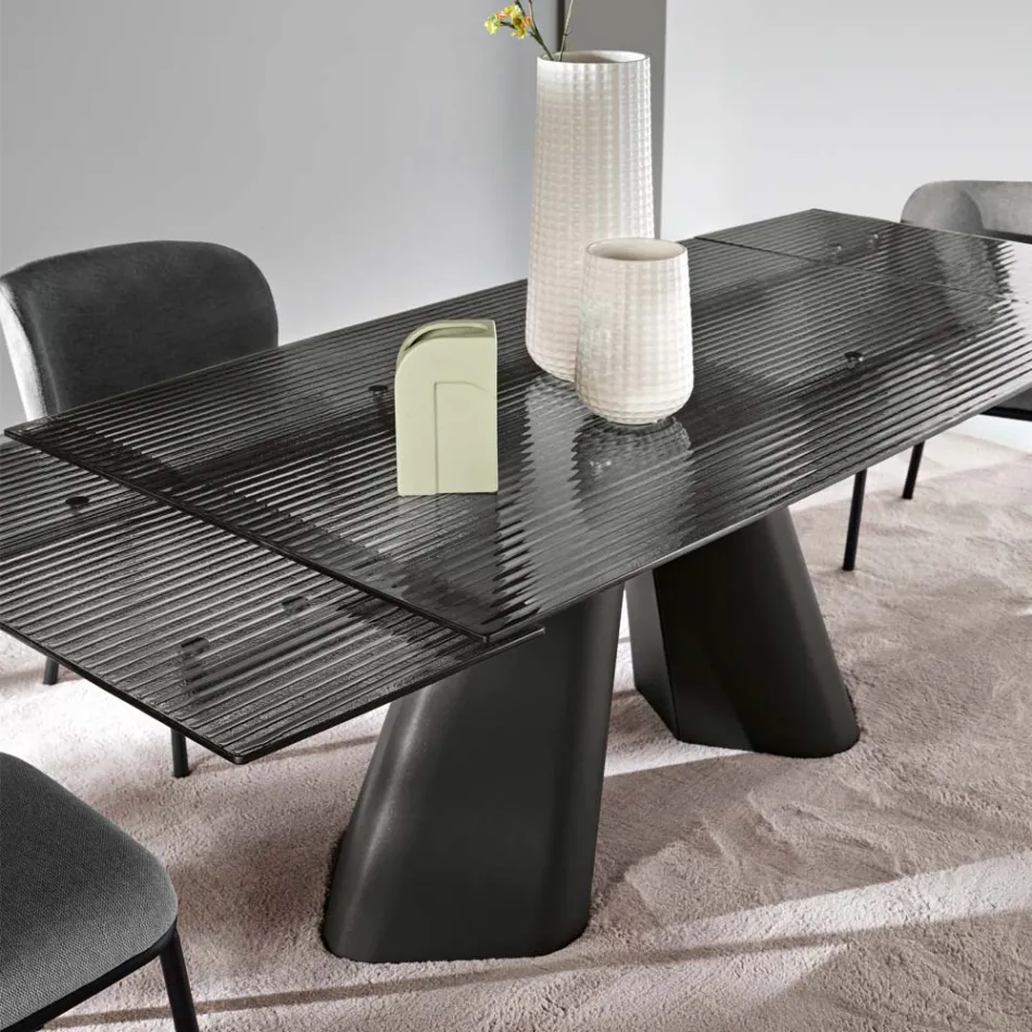 Extendable Table Up to 240 cm in Clear Ribbed Glass Made in Italy - Talete Viadurini