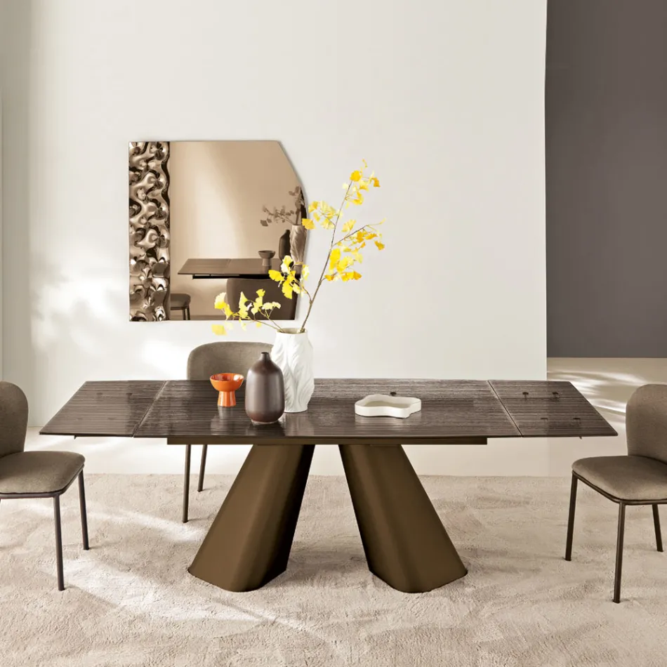 Extendable Table Up to 240 cm in Clear Ribbed Glass Made in Italy - Talete Viadurini