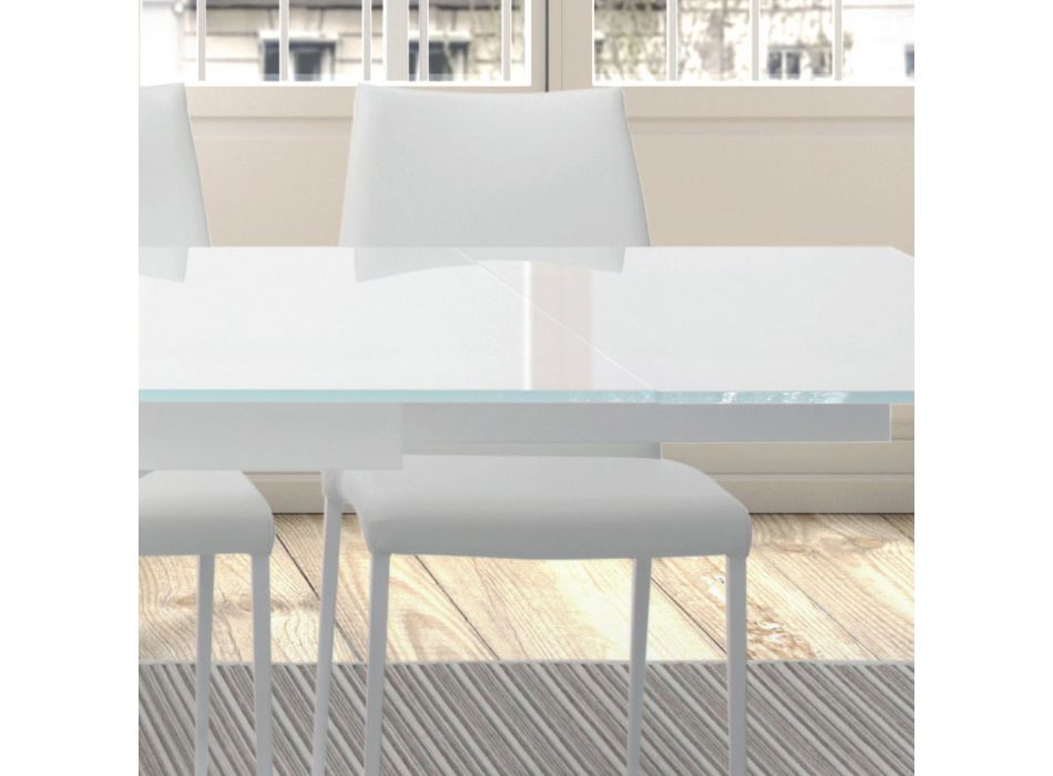 Extendable table up to 278 cm in glass and white steel Made in Italy - Grotta Viadurini