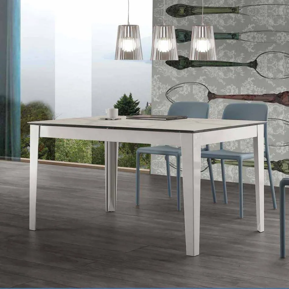 Cagliari extendable table up to 380 cm in glass ceramic and metal Viadurini