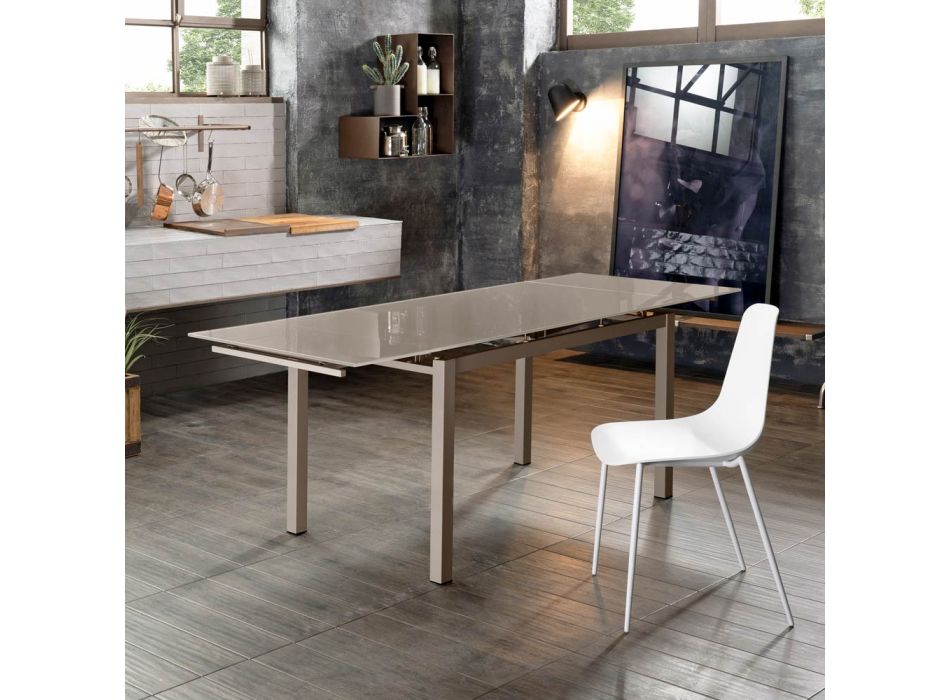 Extendable table up to 170 cm with glass top and metal base - Apple Viadurini