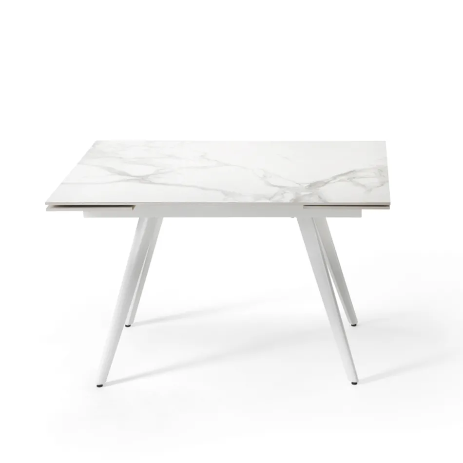 Extendable Table Up to 180 cm in Marble-Effect Stone and Metal - Numa Viadurini
