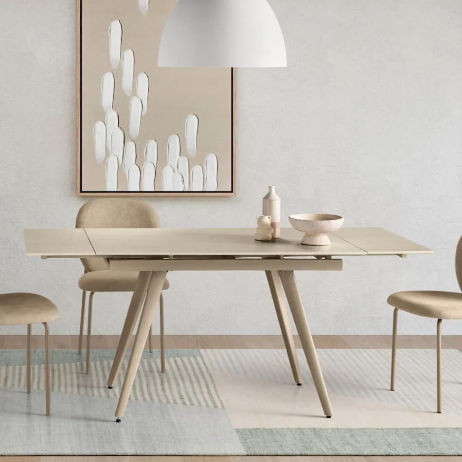 Extendable Table Up to 180 cm in Marble-Effect Stone and Metal - Numa Viadurini