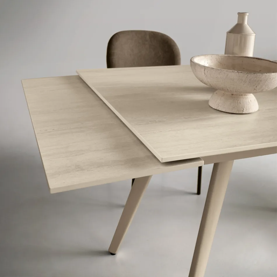 Extendable Table Up to 180 cm in Marble-Effect Stone and Metal - Numa Viadurini