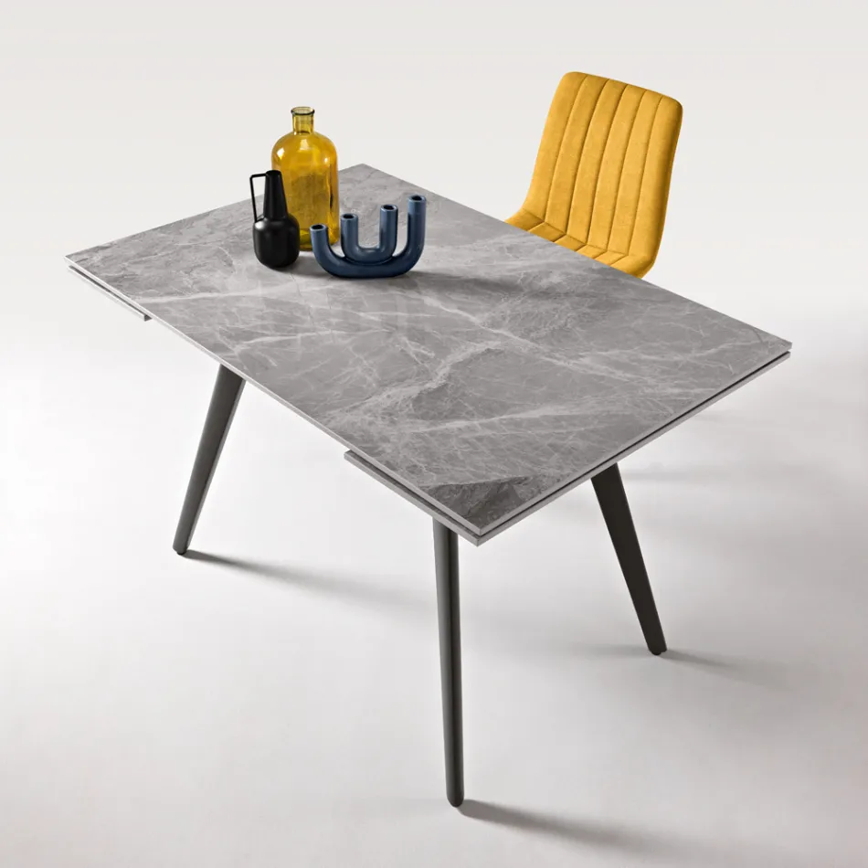 Extendable Table Up to 180 cm in Marble-Effect Stone and Metal - Numa Viadurini