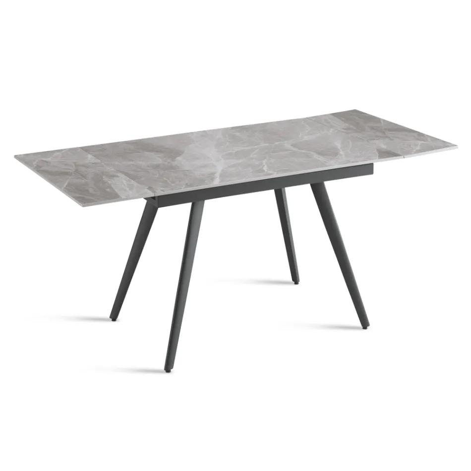 Extendable Table Up to 180 cm in Marble-Effect Stone and Metal - Numa Viadurini