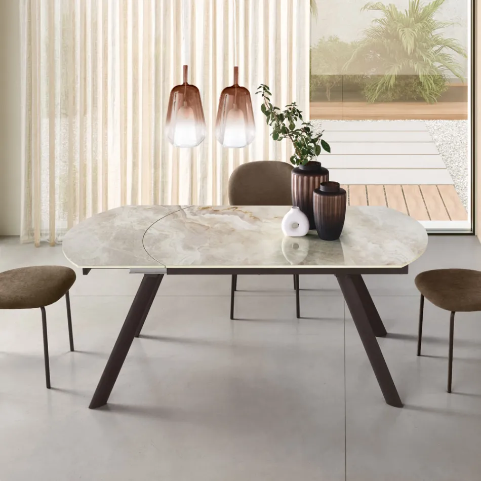 Extendable Table Up to 180 cm in Sintered Stone with a Marble Effect - Talia Viadurini