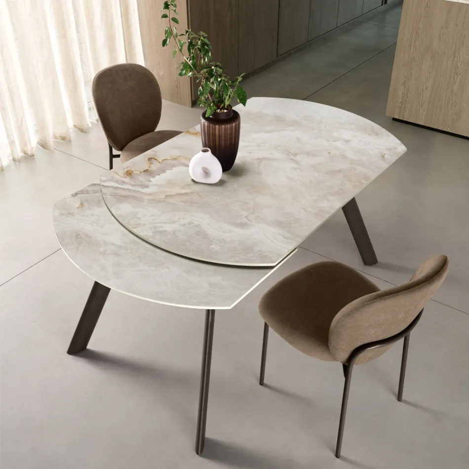 Extendable Table Up to 180 cm in Sintered Stone with a Marble Effect - Talia Viadurini