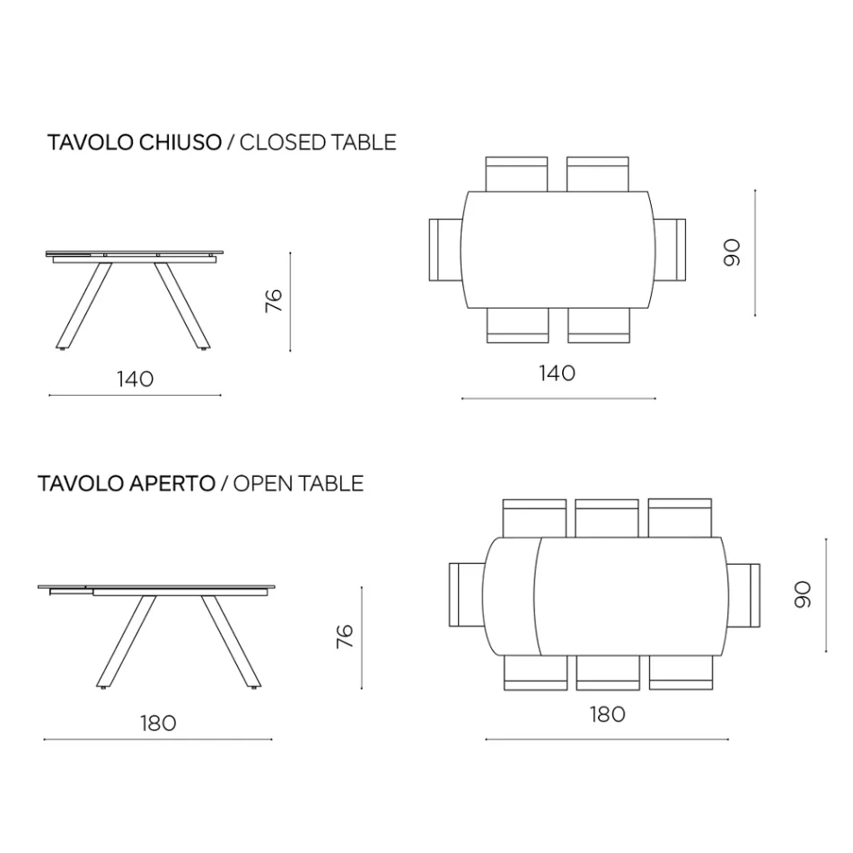 Extendable Table Up to 180 cm in Sintered Stone with a Marble Effect - Talia Viadurini