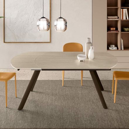 Extendable Table Up to 180 cm in Sintered Stone with a Marble Effect - Talia Viadurini