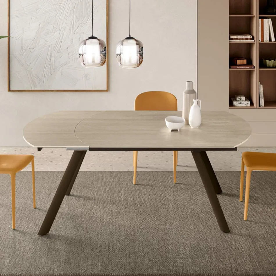 Extendable Table Up to 180 cm in Sintered Stone with a Marble Effect - Talia Viadurini
