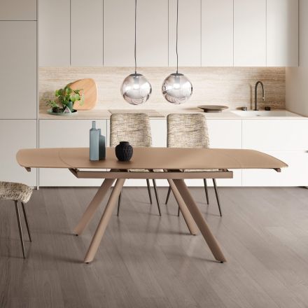 Extendable Table Up to 210 cm in Glass and Painted Metal - Naxos Viadurini