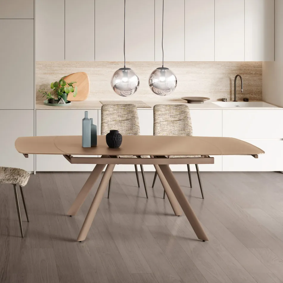 Extendable Table Up to 210 cm in Glass and Painted Metal - Naxos Viadurini
