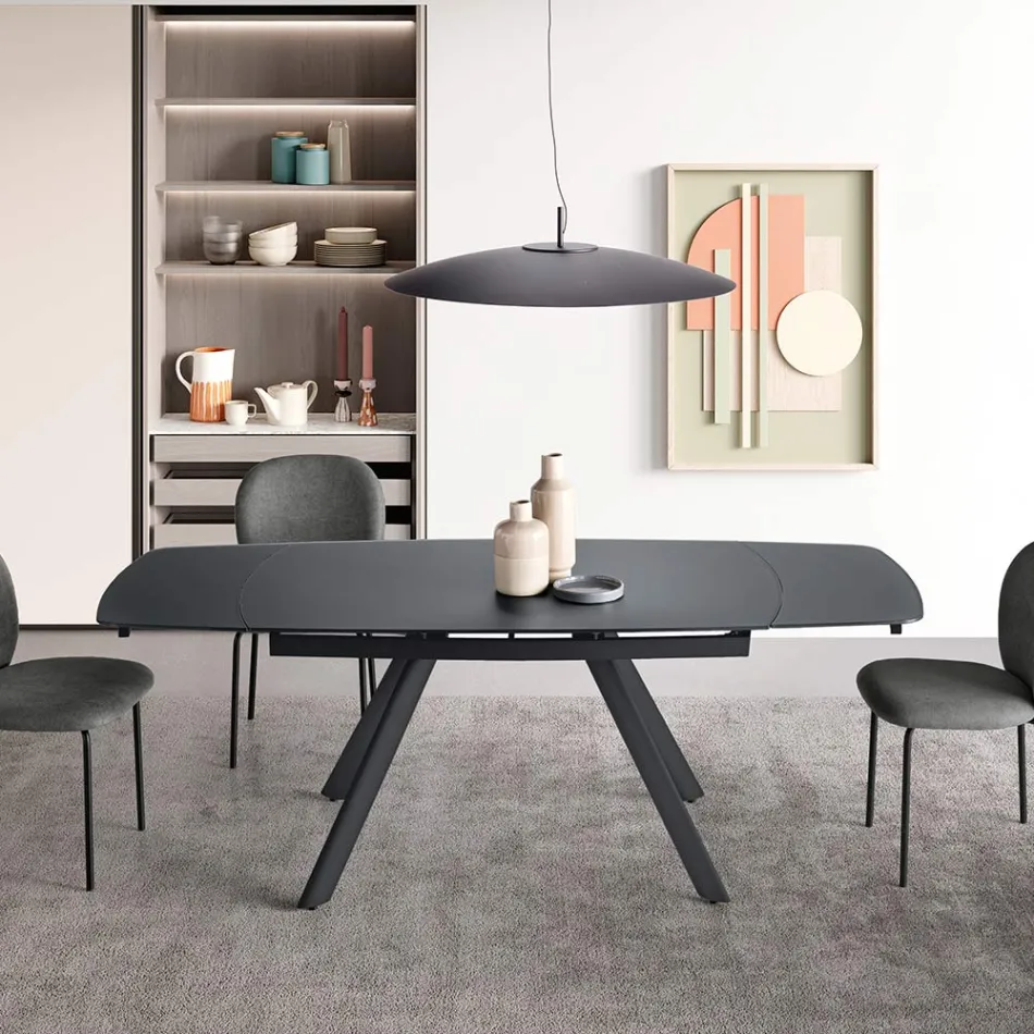 Extendable Table Up to 210 cm in Glass and Painted Metal - Naxos Viadurini