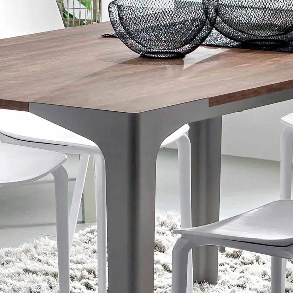 Extendable Table Up to 222 cm in Hpl Wood Effect Made in Italy - Vulcano Viadurini