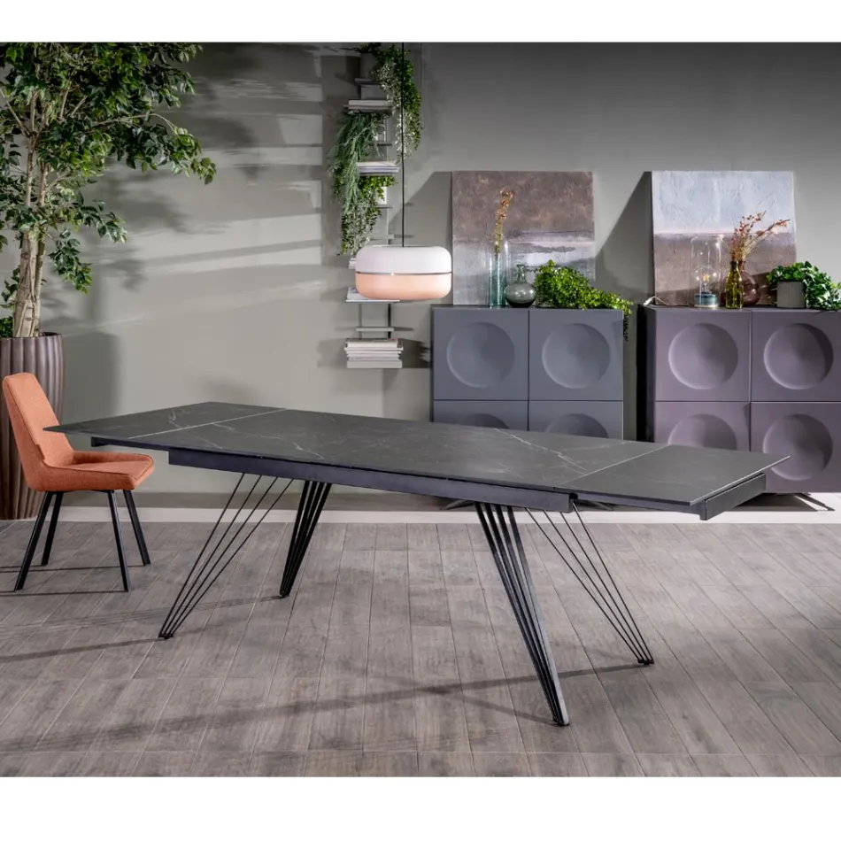 Extendable table up to 240 cm in ceramic and metal - Bouquet Viadurini