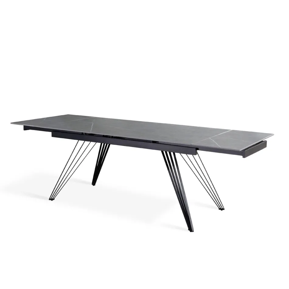 Extendable table up to 240 cm in ceramic and metal - Bouquet Viadurini