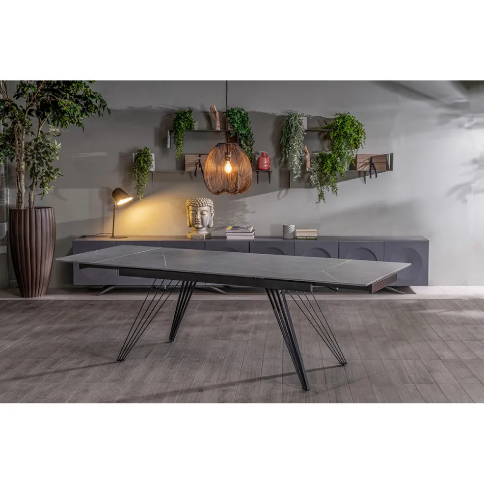 Extendable table up to 240 cm in ceramic and metal - Bouquet Viadurini