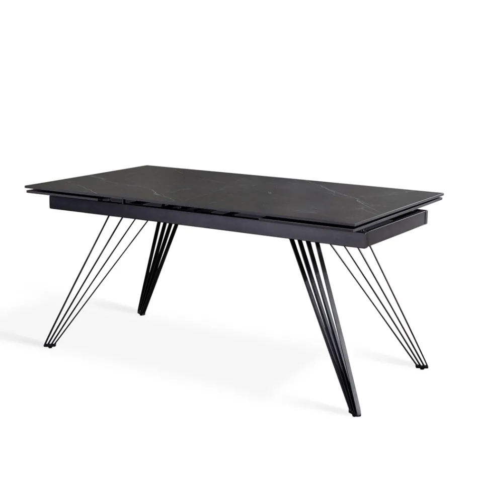 Extendable table up to 240 cm in ceramic and metal - Bouquet Viadurini
