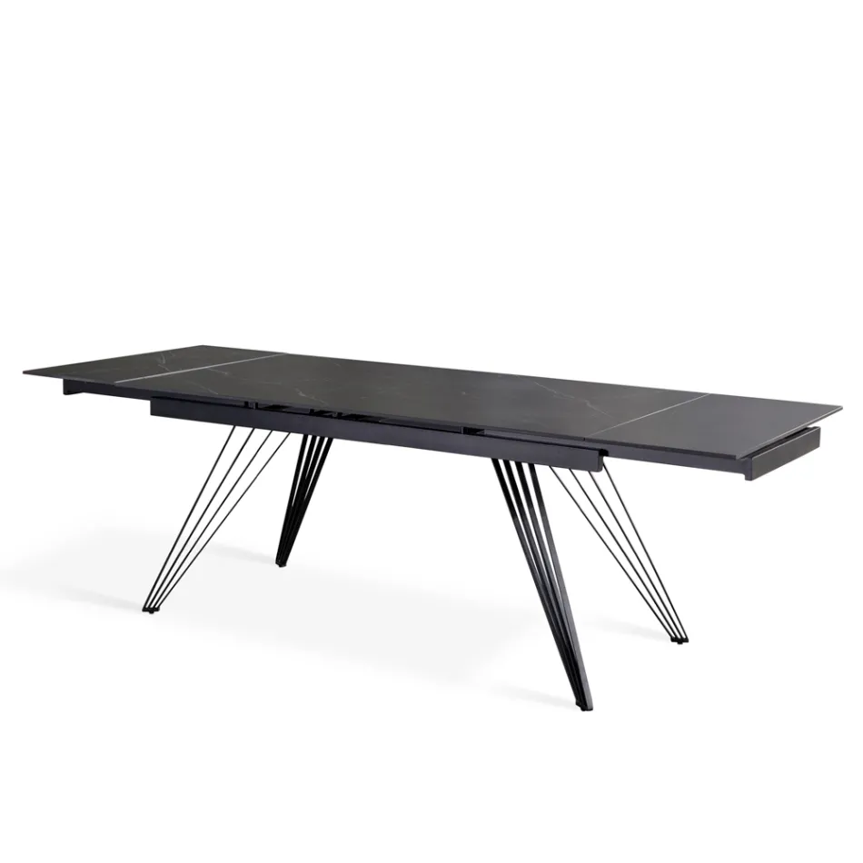 Extendable table up to 240 cm in ceramic and metal - Bouquet Viadurini