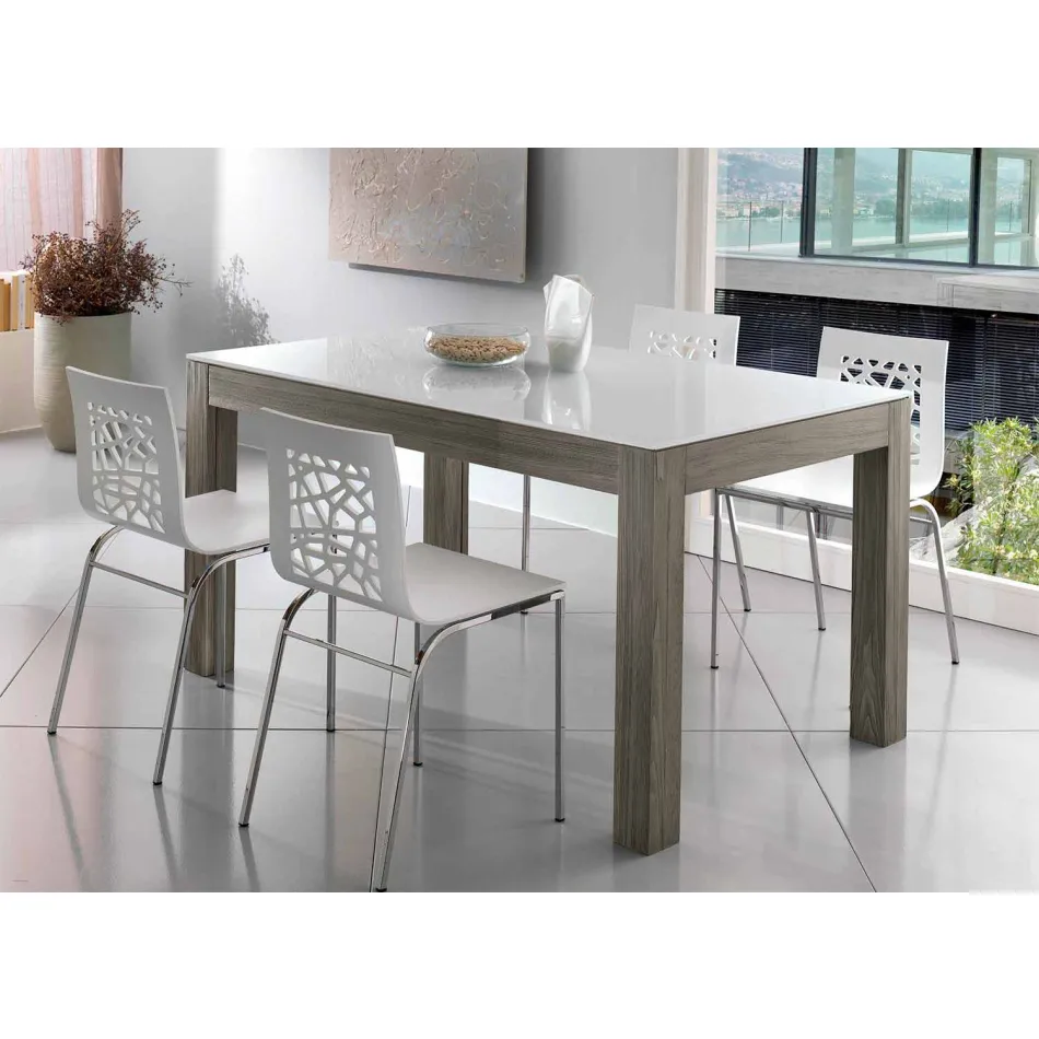 Extendable table up to 270cm in glass and ash wood Made in Italy - Homer Viadurini