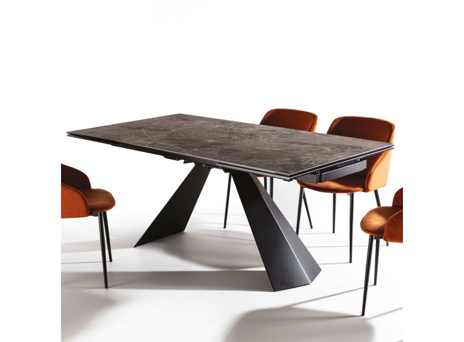 Extendable Table Up to 280 cm in Steel and Matt Ceramic Glass - Viterbo Viadurini