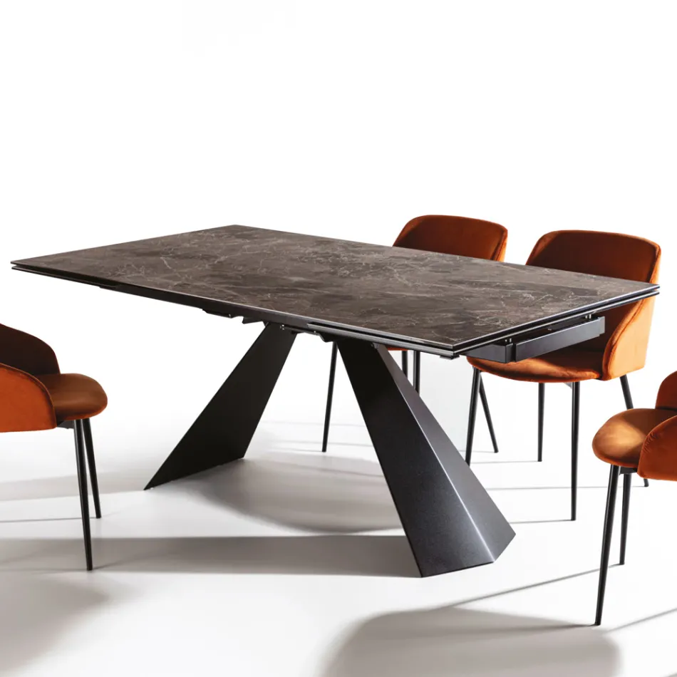 Extendable Table Up to 280 cm in Steel and Matt Ceramic Glass - Viterbo Viadurini