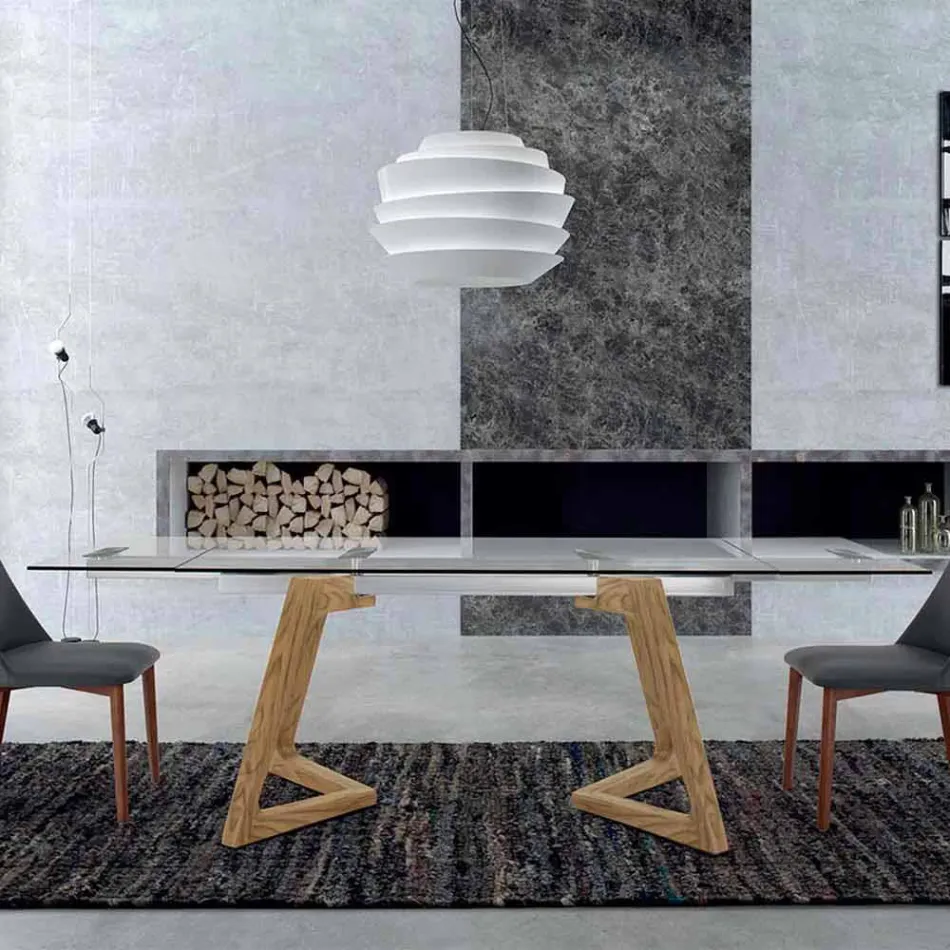 Extendable Table up to 280 cm in Glass and Veneered Wood – Eugrafo Viadurini