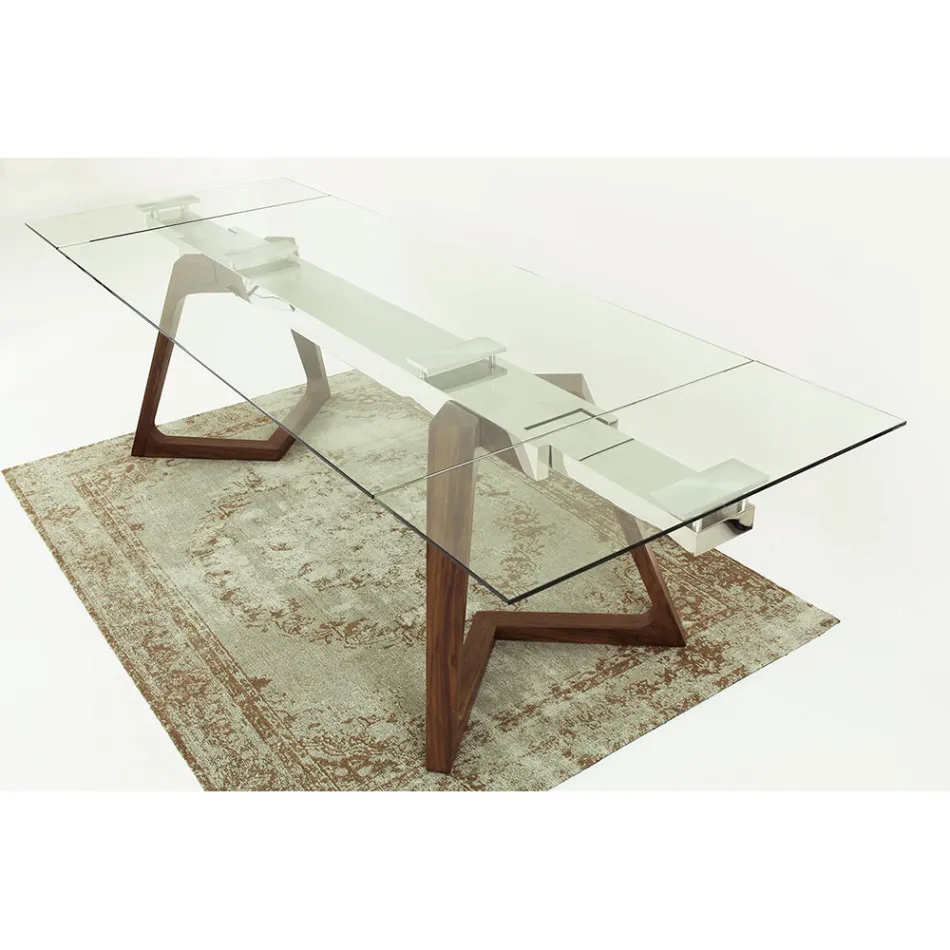 Extendable Table up to 280 cm in Glass and Veneered Wood – Eugrafo Viadurini
