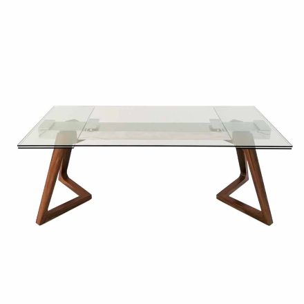 Extendable Table up to 280 cm in Glass and Veneered Wood – Eugrafo Viadurini