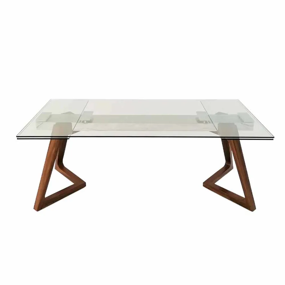 Extendable Table up to 280 cm in Glass and Veneered Wood – Eugrafo Viadurini