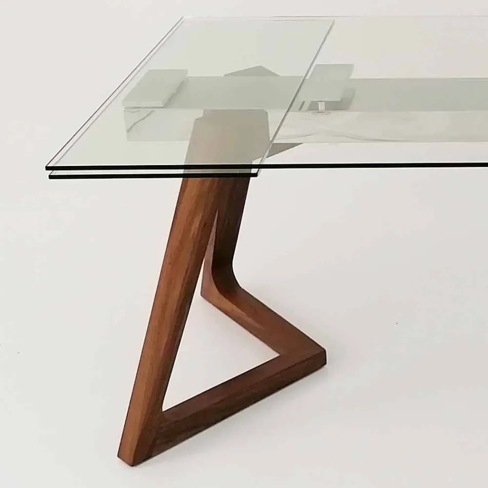 Extendable Table up to 280 cm in Glass and Veneered Wood – Eugrafo Viadurini