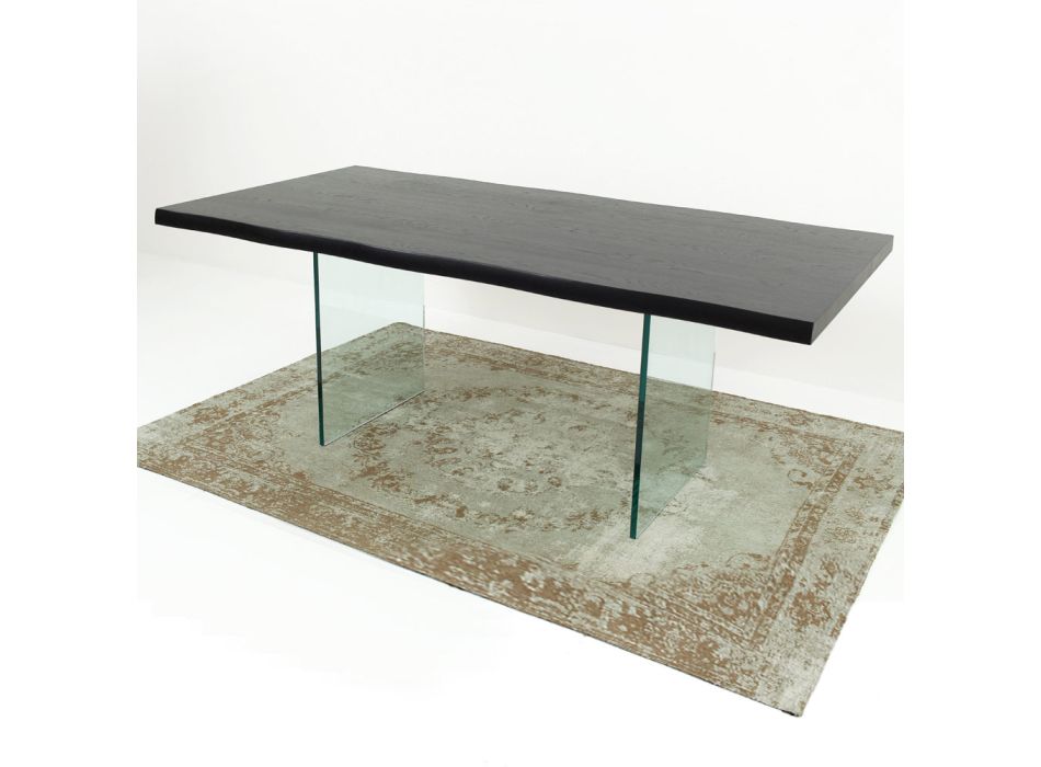 Extendable Table up to 300 cm in Veneered Wood and Glass - Tear Viadurini
