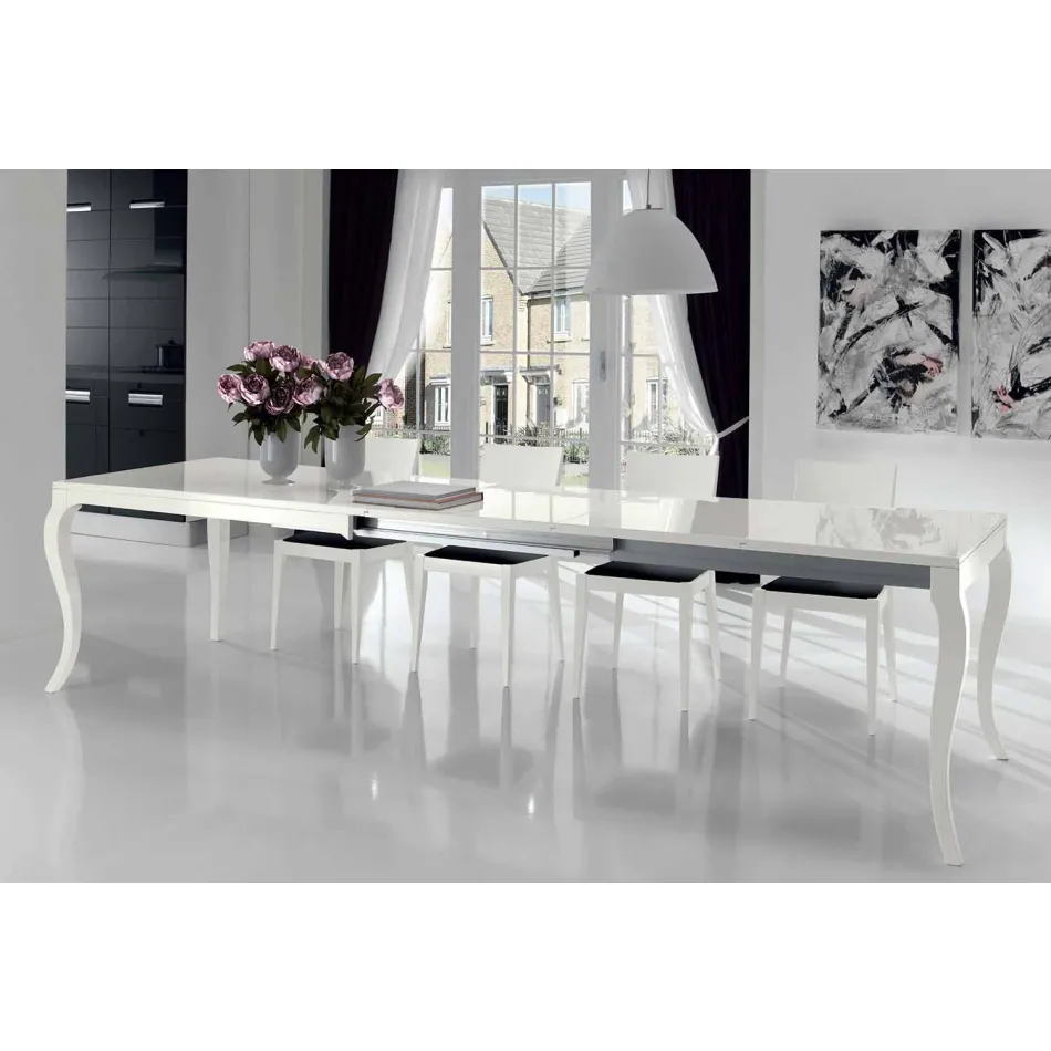 Extendable table up to 350cm in Gloss White Tanganika Walnut, Leomas Viadurini