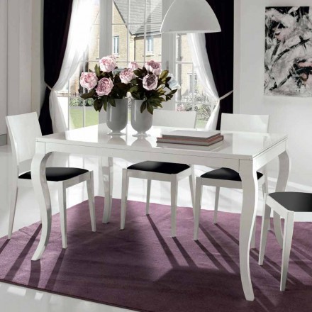 Extendable table up to 350cm in Gloss White Tanganika Walnut, Leomas Viadurini