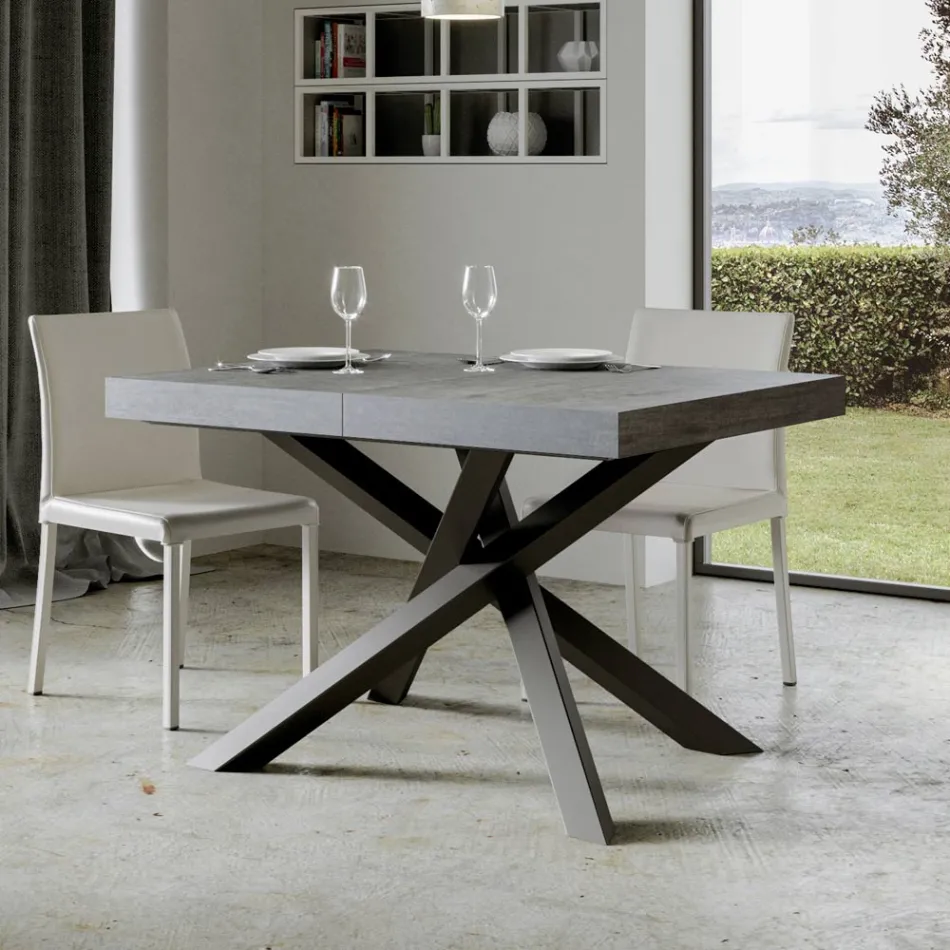 Extendable Table up to 440 cm in Anthracite Iron and Wood Made in Italy - Graffo Viadurini