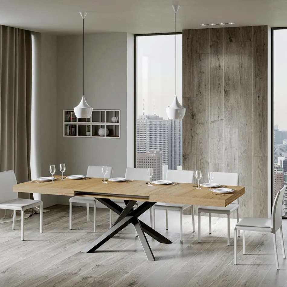 Extendable Table up to 440 cm in Anthracite Iron and Wood Made in Italy - Graffo Viadurini