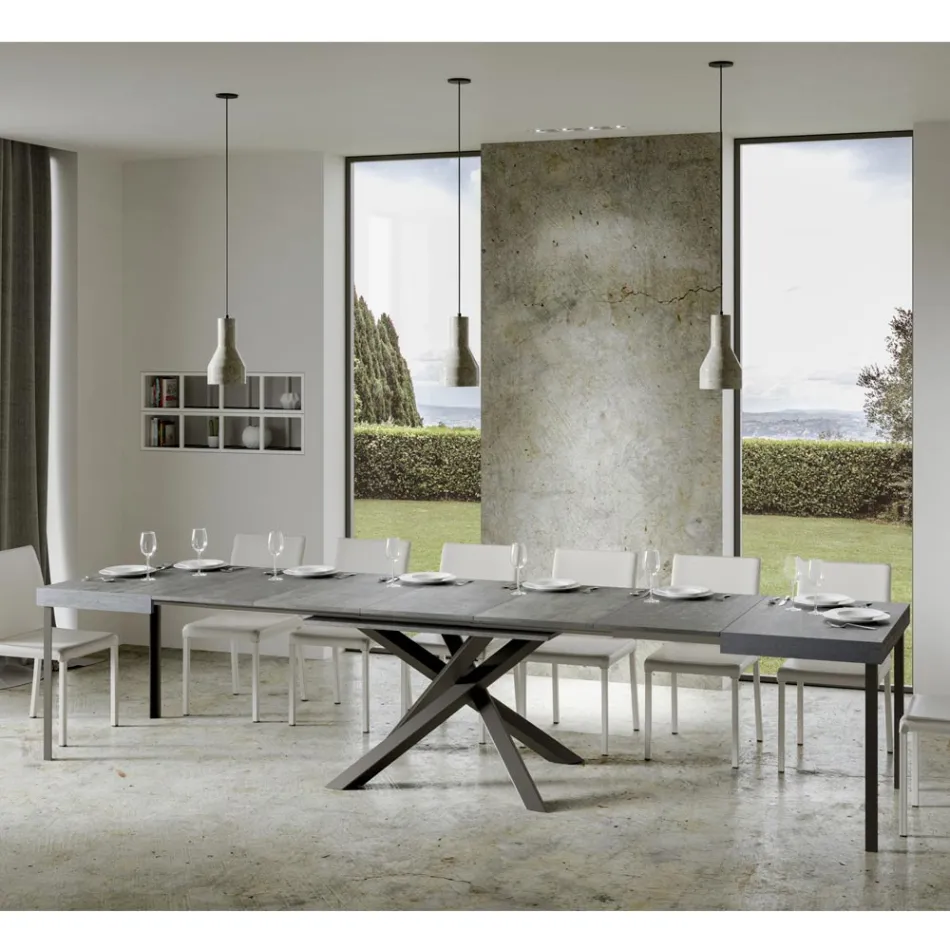 Extendable Table up to 440 cm in Anthracite Iron and Wood Made in Italy - Graffo Viadurini