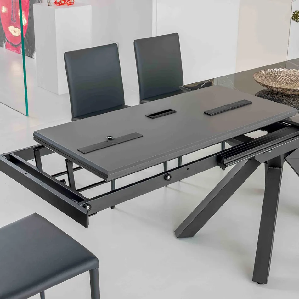 Extendable Table in Polished Calacatta Black Ceramic Starlit - Balia Viadurini